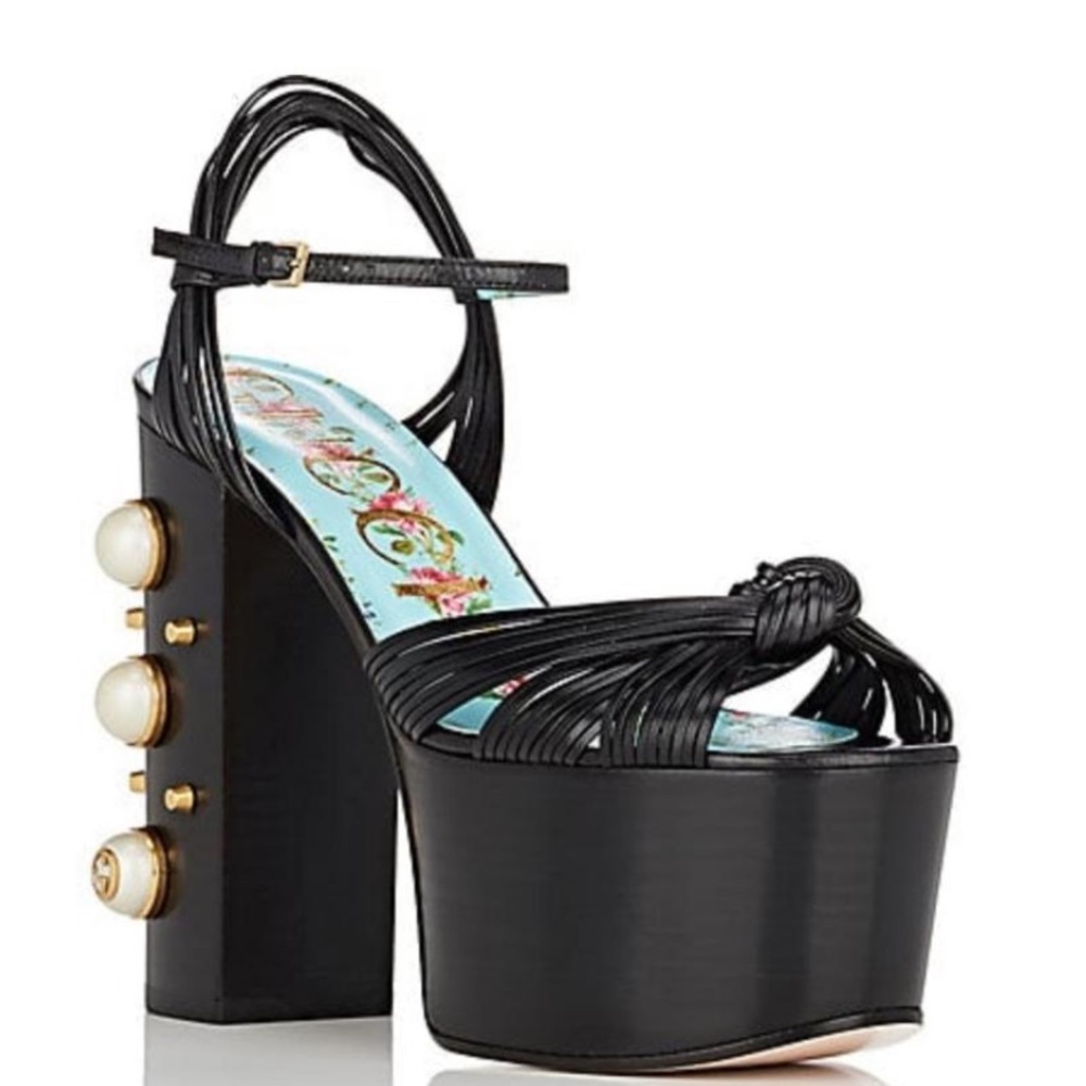 Gucci Black Allie Leather Platform Sandals Sz 39